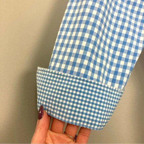LRL Gingham Peplum Blouse Women’s Size 12 Button Front 3/4 Sleeves Flip Cuffs - Picture 5 of 6